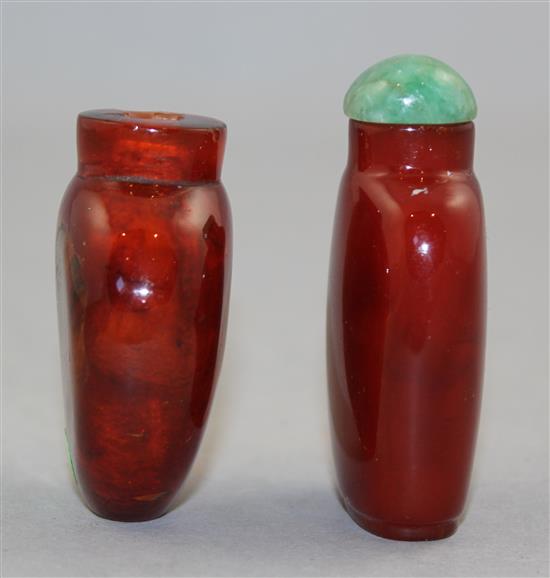 Two Chinese amber snuff bottles, 1800-1900, Richards no.s 55 and 141